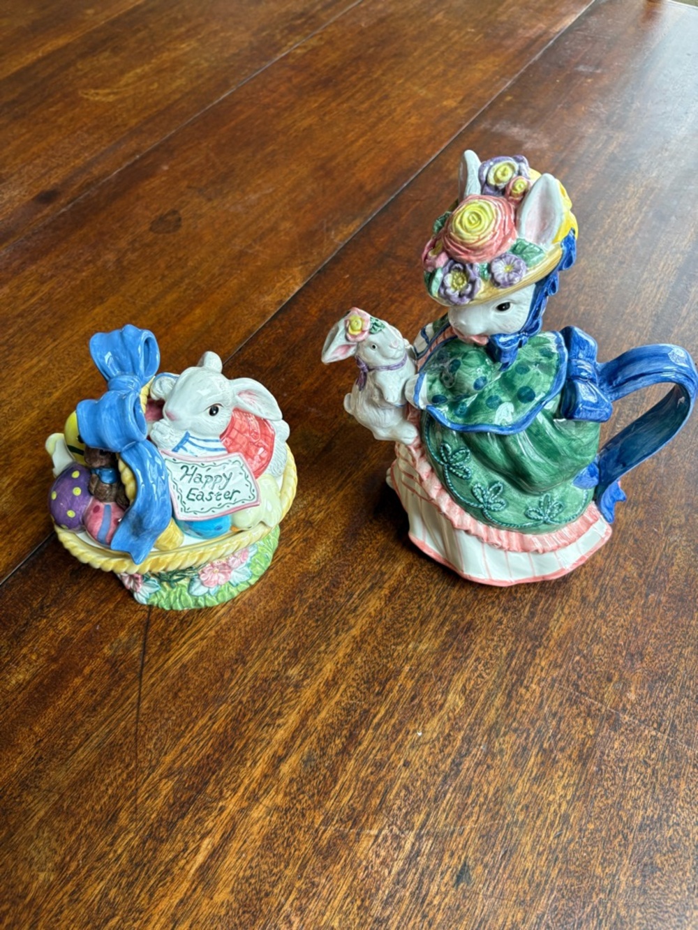 Fitz and Floyd White Ceramic Figurine pitcher and Happy Easter Figurine